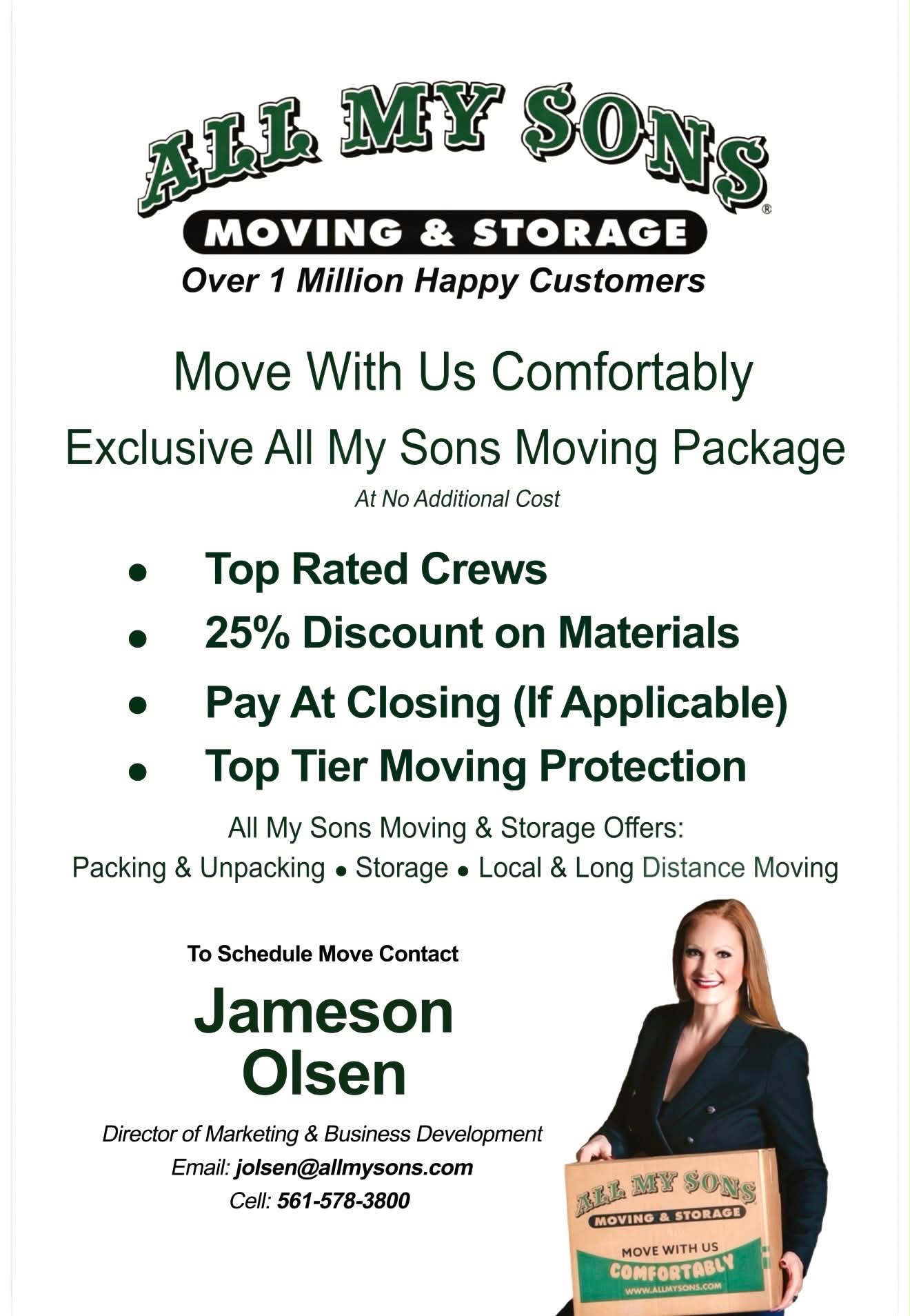 Exclusive All My Sons moving package details for Mikki's VIP Club members